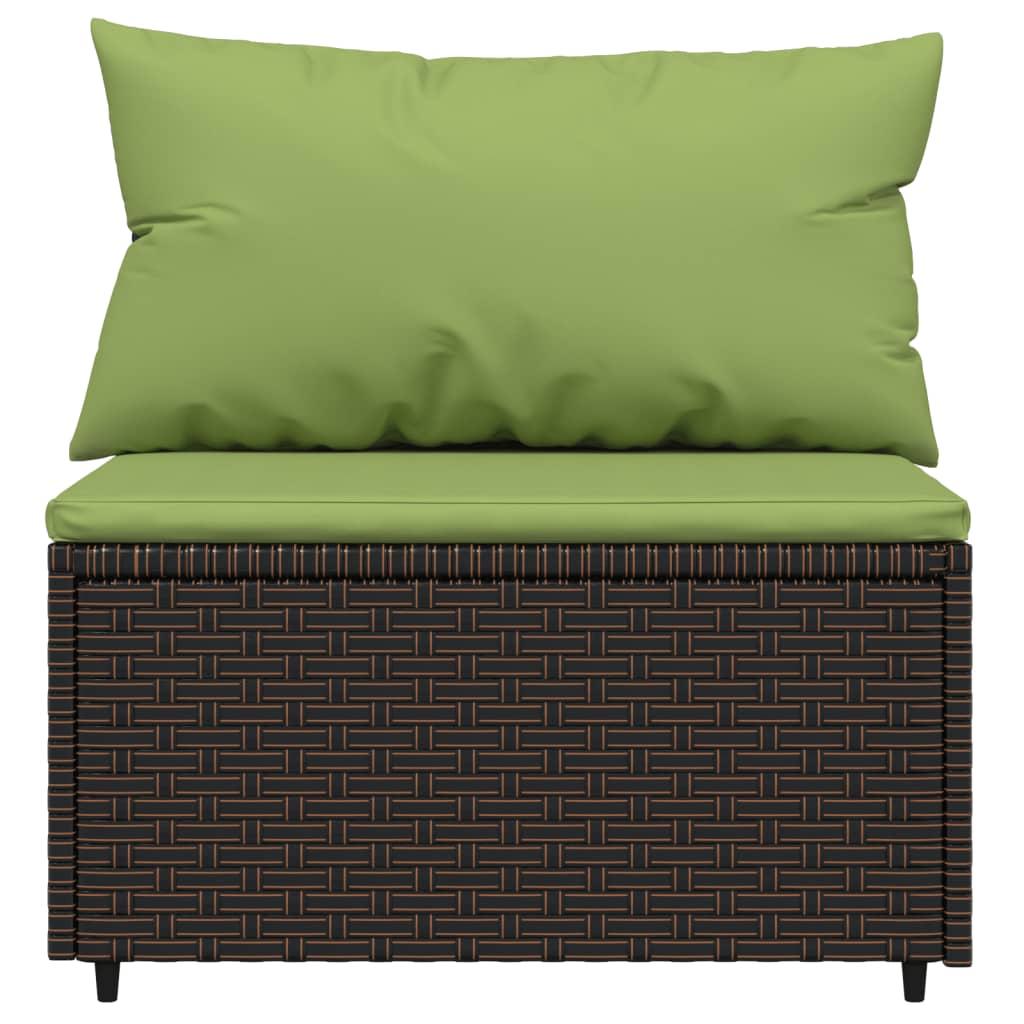 Midtermoduler til havesofa 2 stk. med hynder polyrattan brun