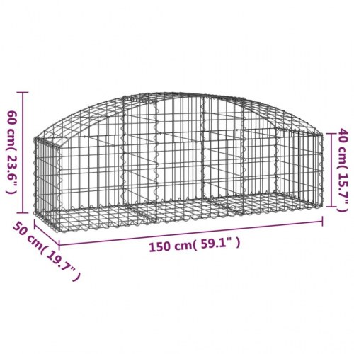 Buet gabionkurv 150×50×40/60 cm i galvaniseret jern