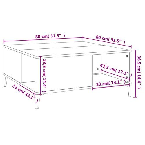 Sofabord 80x80x36,5 cm konstrueret træ grå sonoma-eg