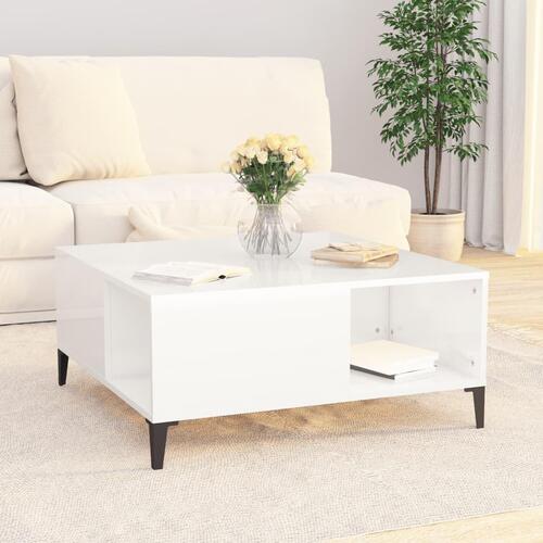 Sofabord 80x80x36,5 cm konstrueret træ hvid højglans