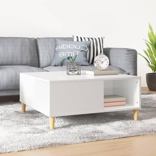 Sofabord 80x80x36,5 cm konstrueret træ hvid højglans