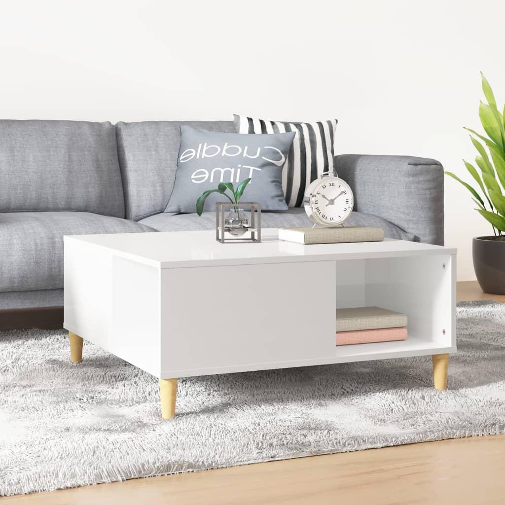 Sofabord 80x80x36,5 cm konstrueret træ hvid højglans