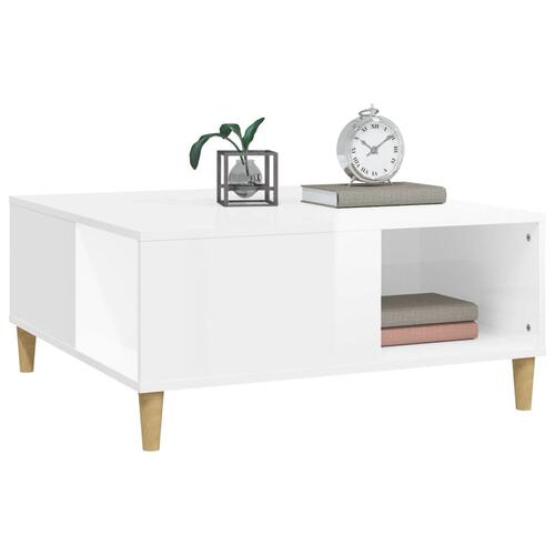 Sofabord 80x80x36,5 cm konstrueret træ hvid højglans