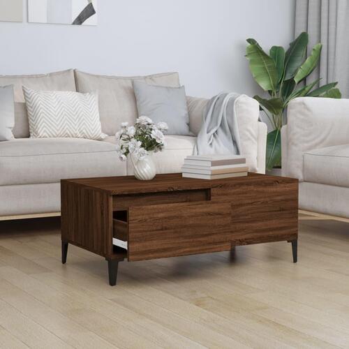 Sofabord 90x50x36,5 cm konstrueret træ brun egetræsfarve