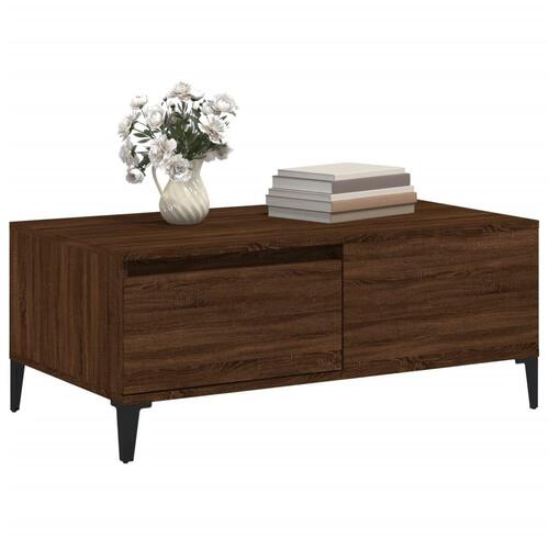 Sofabord 90x50x36,5 cm konstrueret træ brun egetræsfarve