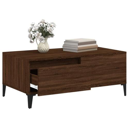 Sofabord 90x50x36,5 cm konstrueret træ brun egetræsfarve