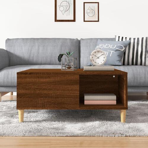 Sofabord 80x80x36,5 cm konstrueret træ brun egetræsfarve
