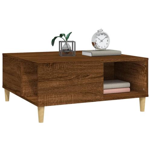 Sofabord 80x80x36,5 cm konstrueret træ brun egetræsfarve