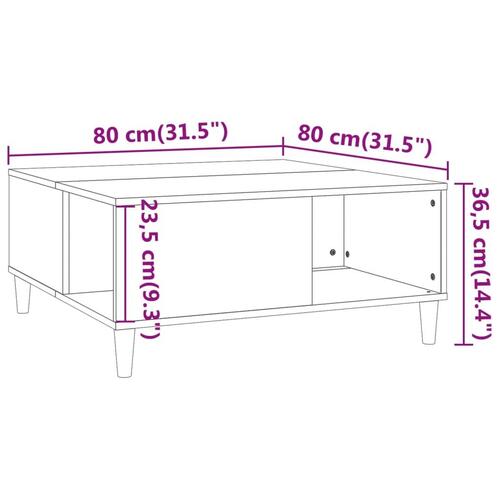 Sofabord 80x80x36,5 cm konstrueret træ brun egetræsfarve