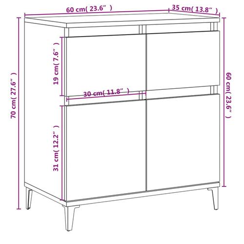 Skænk 60x35x70 cm konstrueret træ hvid højglans