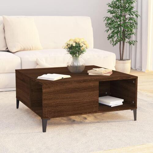 Sofabord 80x80x36,5 cm konstrueret træ brun egetræsfarve