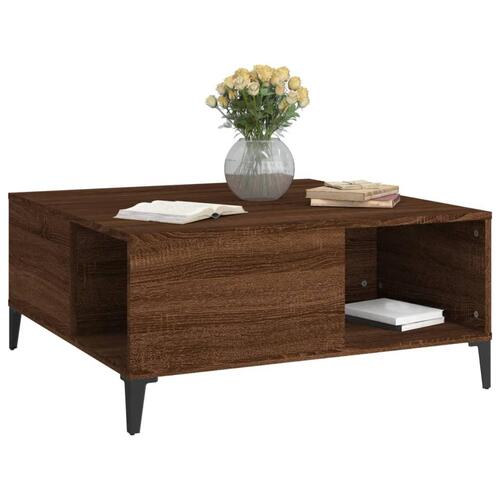 Sofabord 80x80x36,5 cm konstrueret træ brun egetræsfarve
