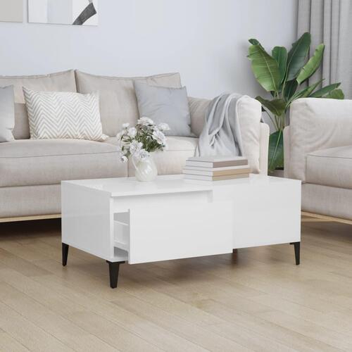 Sofabord 90x50x36,5 cm konstrueret træ hvid højglans