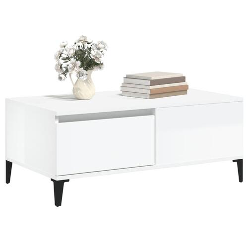 Sofabord 90x50x36,5 cm konstrueret træ hvid højglans
