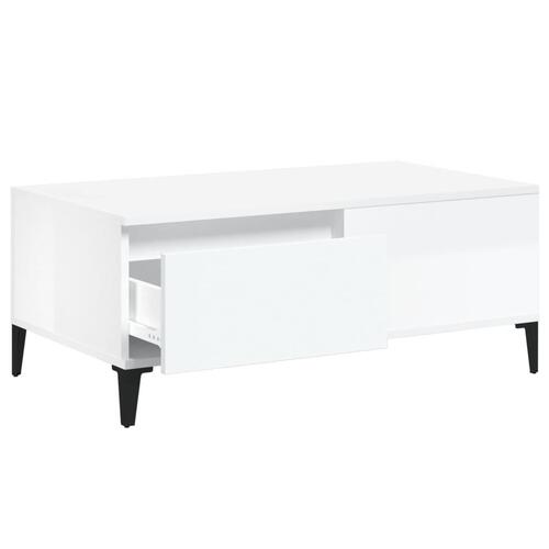 Sofabord 90x50x36,5 cm konstrueret træ hvid højglans