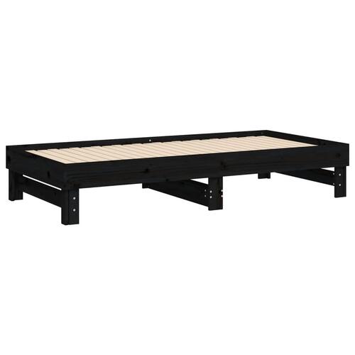 Daybed med udtræk 2x(90x190) cm massivt fyrretræ sort