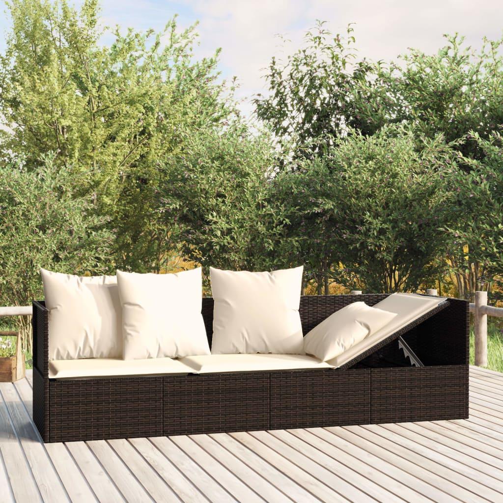 Udendørs loungesofa med hynder polyrattan brun