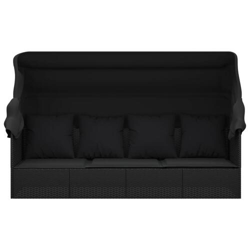 Udendørs loungesofa med tag og hynder polyrattan sort
