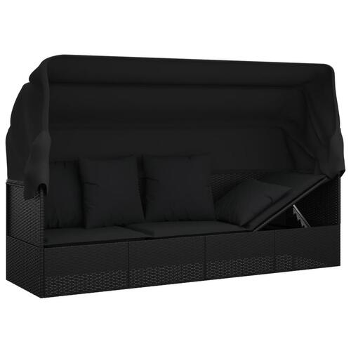 Udendørs loungesofa med tag og hynder polyrattan sort