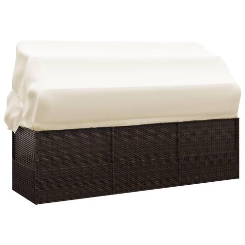 Udendørs loungesofa med tag og hynder polyrattan brun