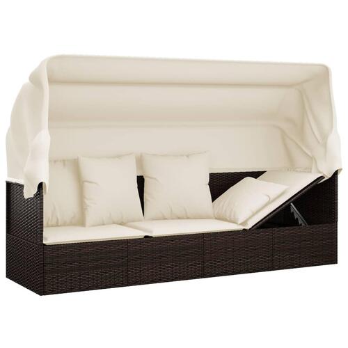 Udendørs loungesofa med tag og hynder polyrattan brun