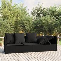 Udendørs loungesofa med hynder polyrattan sort