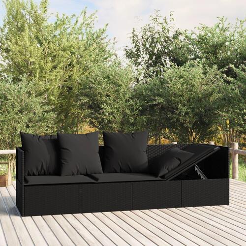 Udendørs loungesofa med hynder polyrattan sort