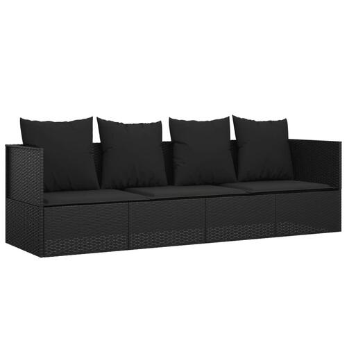 Udendørs loungesofa med hynder polyrattan sort