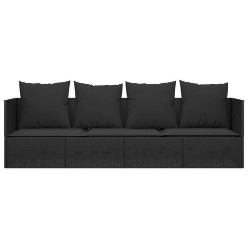 Udendørs loungesofa med hynder polyrattan sort