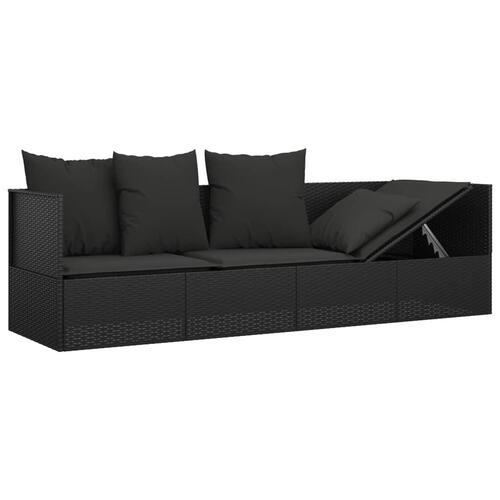 Udendørs loungesofa med hynder polyrattan sort