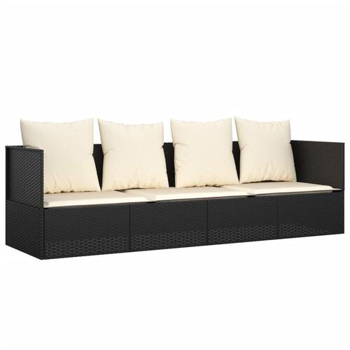 Udendørs loungesofa med hynder polyrattan sort