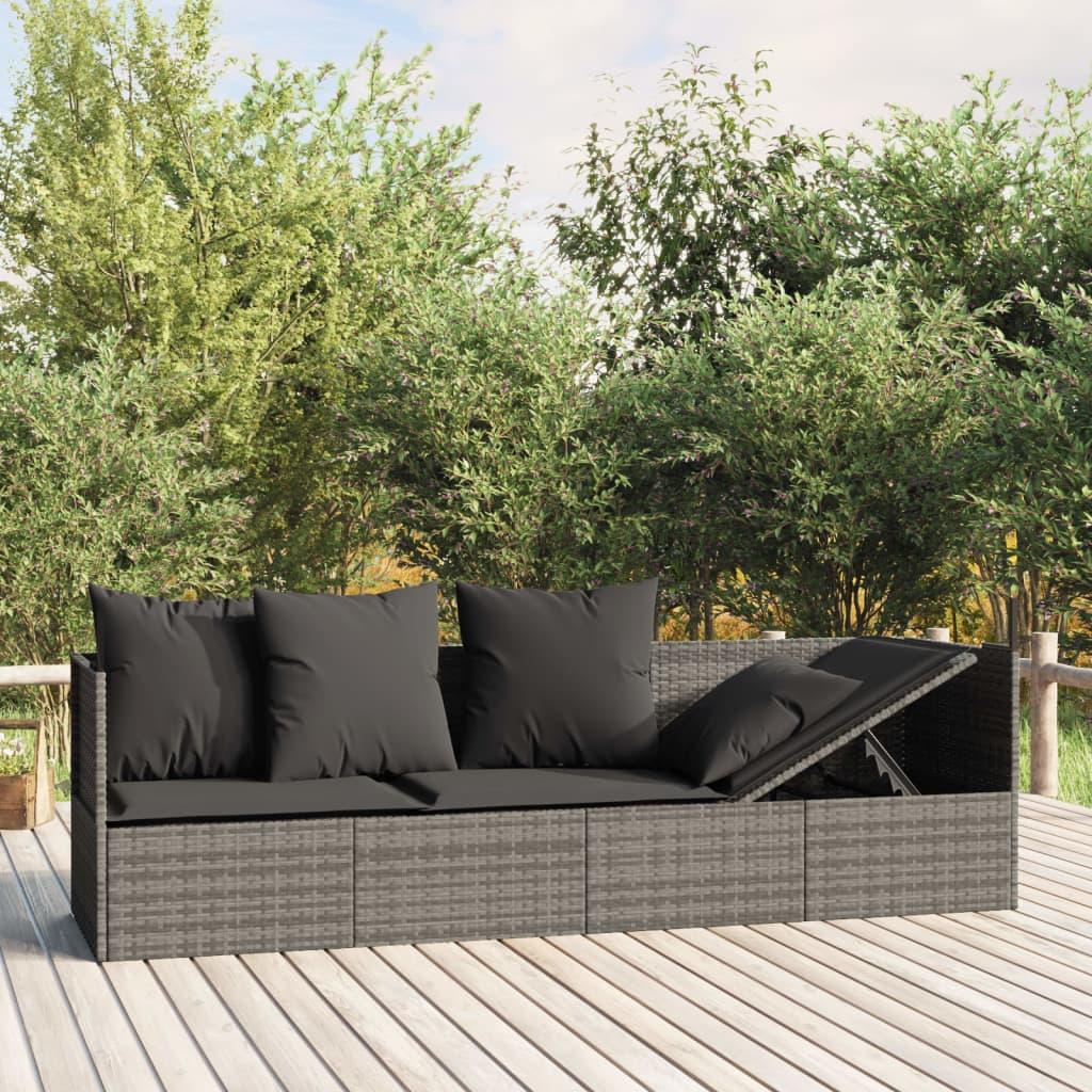 Udendørs loungesofa med hynder polyrattan grå