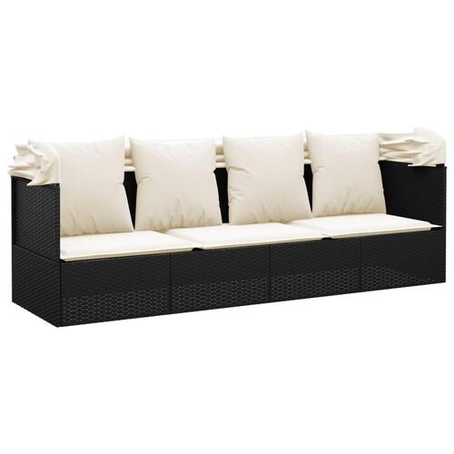 Udendørs loungesofa med tag og hynder polyrattan sort