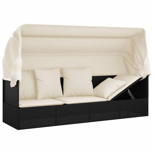 Udendørs loungesofa med tag og hynder polyrattan sort