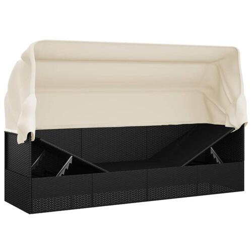 Udendørs loungesofa med tag og hynder polyrattan sort