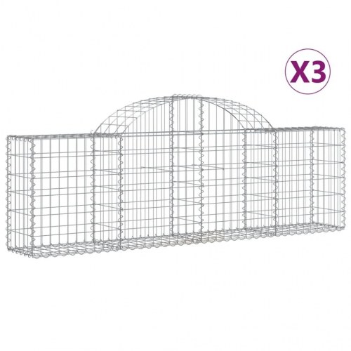 Buede gabionkurve 3 stk. - 200 × 30 × 60/80 cm i galvaniseret jern