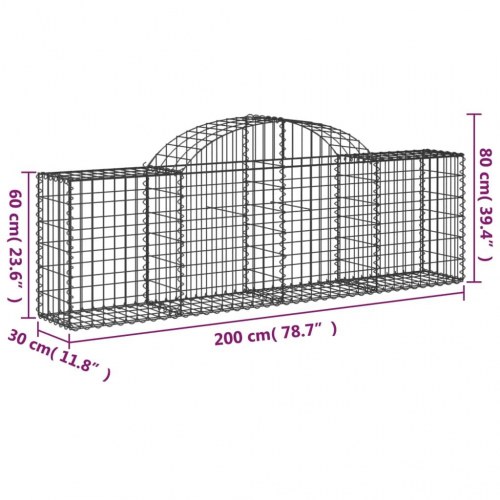 Buede gabionkurve - 2 stk. 200×30×60/80 cm i galvaniseret jern
