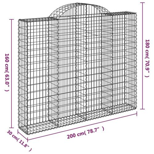 Buede gabionkurve 5 stk. 200x30x160/180 cm galvaniseret jern