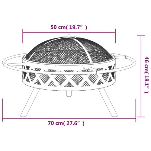 Bålfad med ildrager 70 cm XXL stål