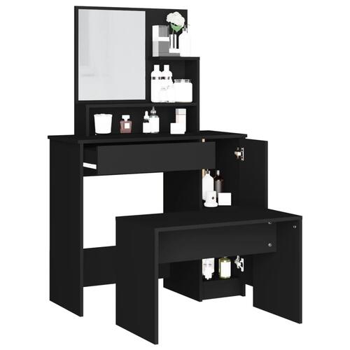 Makeupbord med spejl og bænk 86,5x35x136 cm sort