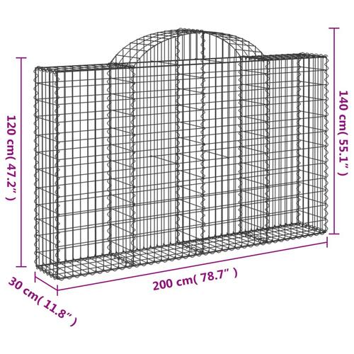 Buede gabionkurve 8 stk. 200x30x120/140 cm galvaniseret jern