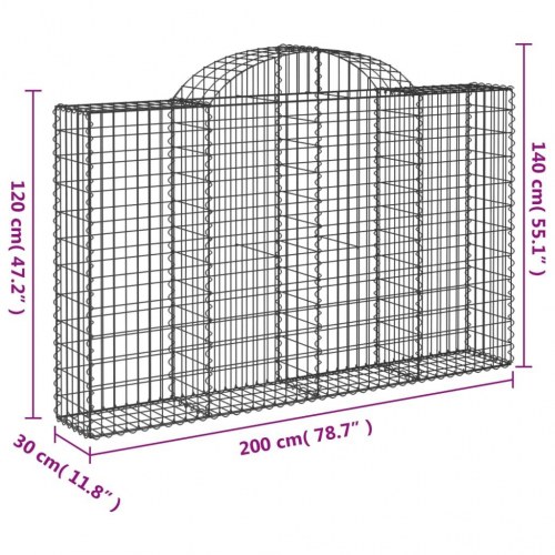 Buede gabionkurve - 4 stk. 200×30×120/140 cm i galvaniseret jern