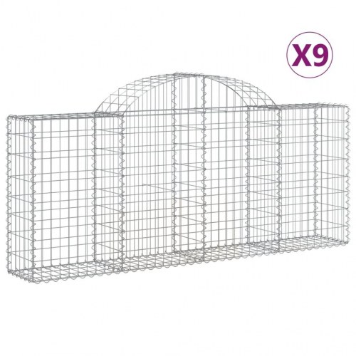 Buede gabionkurve - 9 stk. 200×30×80/100 cm i galvaniseret jern