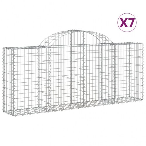 Buede gabionkurve 7 stk. - 200 × 30 × 80/100 cm i galvaniseret jern
