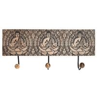 Knagerække til væggen Metal Mangotræ Natur Buddha Orientalsk 38 x 6 x 18 cm