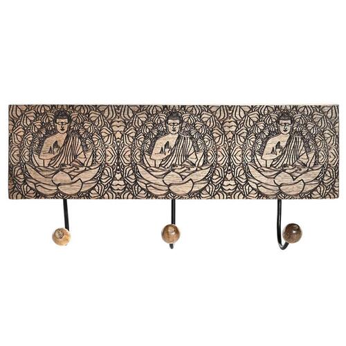 Knagerække til væggen Metal Mangotræ Natur Buddha Orientalsk 38 x 6 x 18 cm