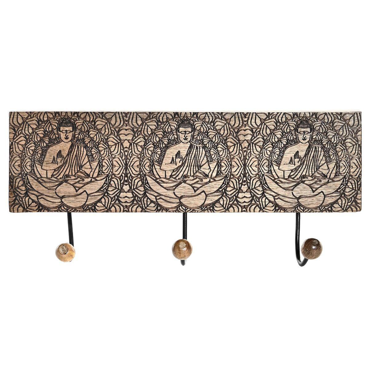 Knagerække til væggen Metal Mangotræ Natur Buddha Orientalsk 38 x 6 x 18 cm