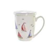 Krus med infusionsfilter Stearinlys Blå Hvid Rød Rustfrit stål Porcelæn Yachts Middelhavet 380 ml (1 enheder)