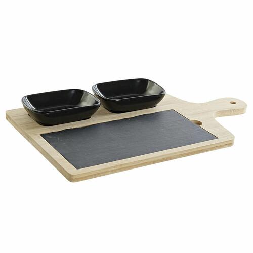 Sæt til appetizere Sort Natur Bambus Plastik Stentøj Bræt Cottage 33 x 19,7 x 3,5 cm (4 stk)