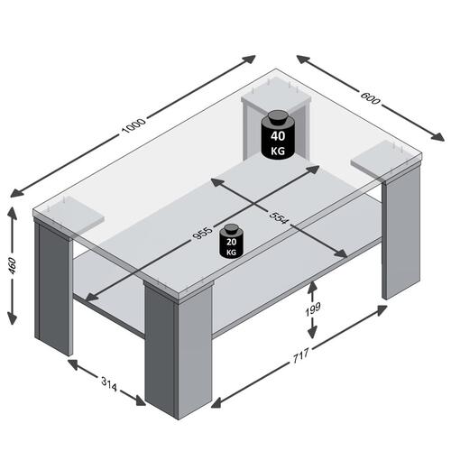 sofabord med hylde 100 x 60 x 46 cm egetræsfarve